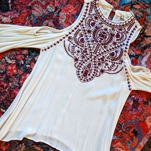 Embroidered Cold Shoulder Top